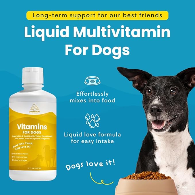 Liquid Multivitamin for Dogs with Probiotics, 8 in 1 Vitamins for Immune Support, Energy & Digestion, High Absorption Liquid Dog Supplement, Made in USA, 32 oz-Mewly Pet