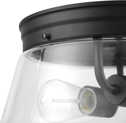 GLOBE Electric 44777 Aleyna 2-Light Outdoor Flush Mount Ceiling Light, Matte Black, Clear Glass Shade, Bulb Not Included