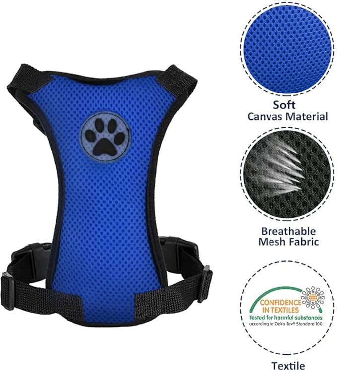Lukovee Dog Seat Belt for Car, Adjustable Dog Car Harness for Large Medium Small Dogs, Soft Padded & Breathable Mesh Dog Seatbelt with Car Vehicle Connector Strap (Blue,Small)-Mewly Pet