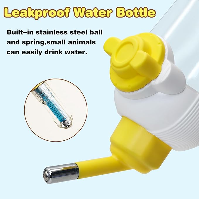 kathson Automatic Rabbit Feeder and Waterer Set, Gravity Pet Food Water Dispenser Bunny Pellet Feeder Small Animal Feeding & Watering Supplies for Guinea Pig Ferret Crate Accessories (Yellow)-Mewly Pet