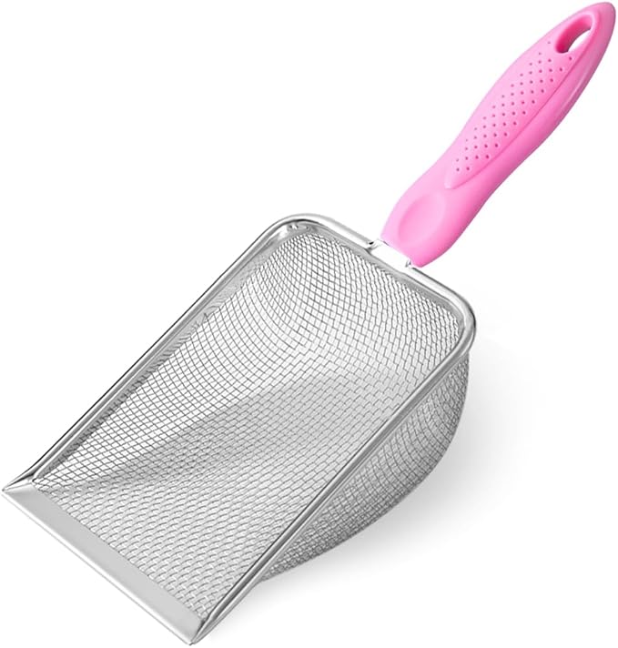 Cat Litter Scoop,Sturdy Litter Cleaner Corner Shovel,2Pcs Stainless Steel Mesh Litter Shovel,Easy to Clean Reptile Terrarium Sand Waste,Beach Shovel(Pink)-Mewly Pet