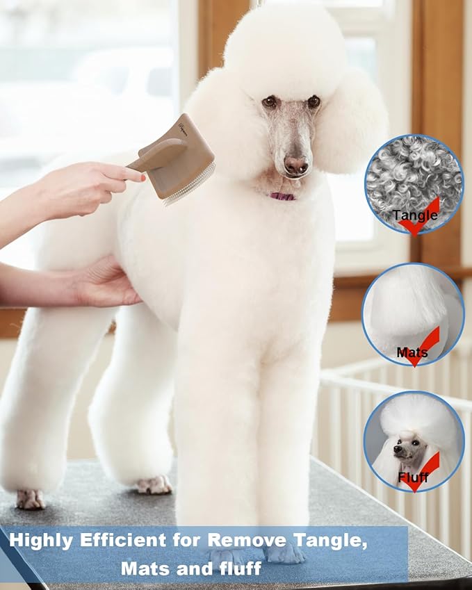 Dog Slicker Brush for Large Dogs, Professional Doodles Brush for Poodles, Goldendoodles and Labradoodles - Easy to Remove Tangles, Mats and Fluff - 3.8"x3.2" Head, 8" Wood Body-Mewly Pet