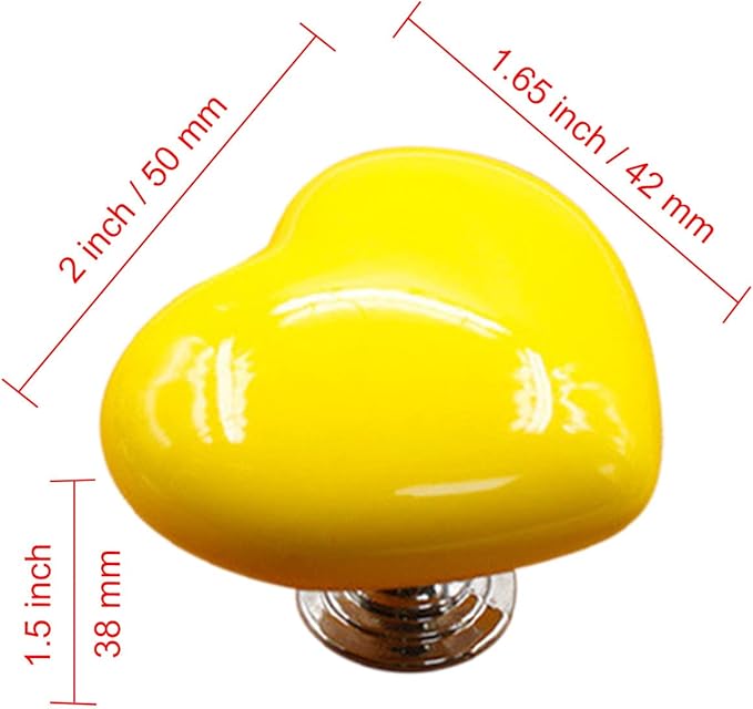 HUAMULAN 8PCS Heart Shape Glossy Ceramic Knobs Cabinet Dresser Pulls Door Handles Cupboard Wardrobe Drawer Backplate,Big Size Yellow