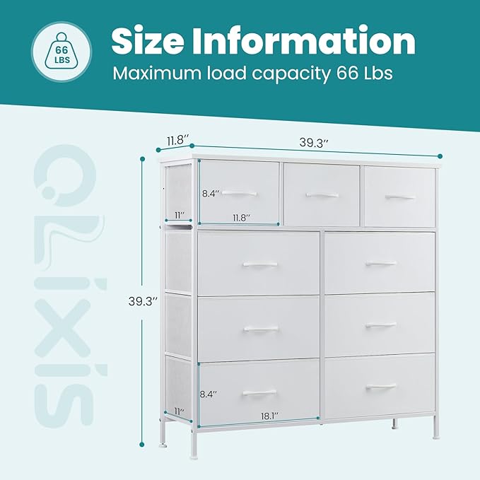 OLIXIS Dresser for Bedroom with 9 Drawers, Tall Fabric Dresser for Storage and Organization, Bedroom Dressers, Chest of Drawers for Living Room, Closet