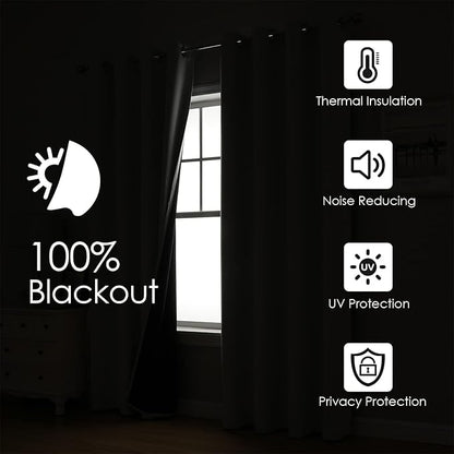 ChrisDowa 100% Blackout Curtains for Bedroom with Black Liner, 2 Thick Layers Total Blackout Thermal Insulated Grommet Window Curtains 2 Panels Set (Beige, 42 x 84 Inch)
