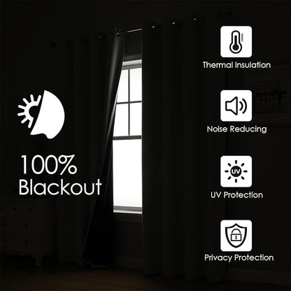 ChrisDowa 100% Blackout Curtains for Bedroom with Black Liner, 2 Thick Layers Total Blackout Thermal Insulated Grommet Small Window Curtains 2 Panels Set (Navy Blue, 42 x 45 Inch)