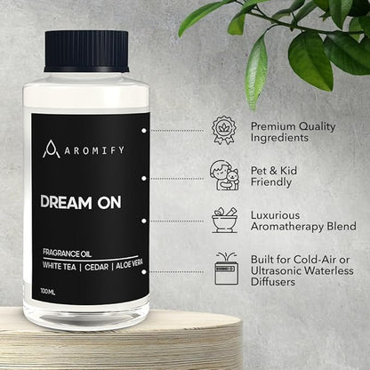 Dream On Diffuser Oil, Luxury Hotel Scent Diffuser Oil for Home, Office & Spa, Fragrance Essential Oils for Aromatherapy, Aloe Vera & Cedarwood, 3.3 FL Oz, 100 mL