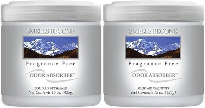 SMELLS BEGONE Air Freshener Odor Absorber Gel - 15 oz, Pack of 2 - Absorbs and Eliminates Odor in Pet Areas, Bathrooms, Cars, & Boats - Made with Essential Oils - Fragrance Free-Mewly Pet