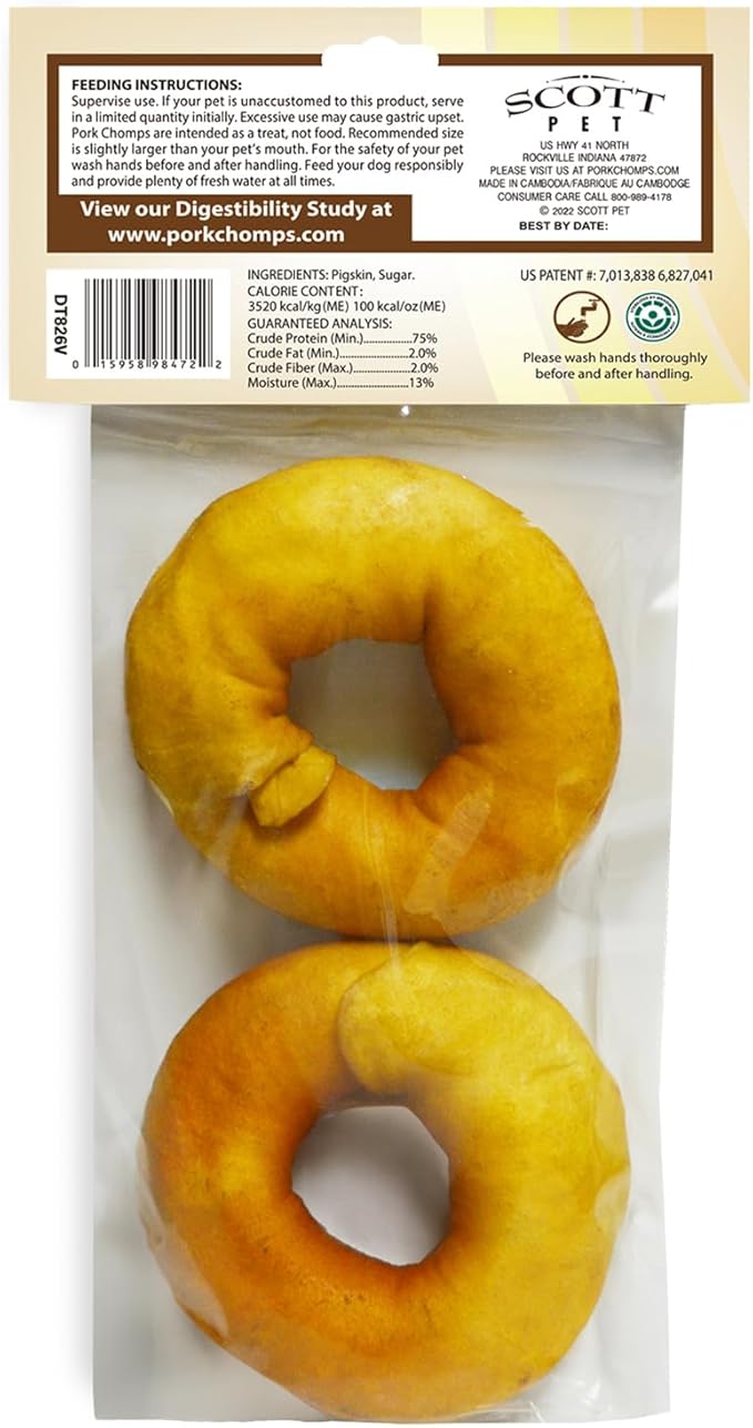Pork Chomps Roasted Pork Skin Dog Chews, 3-inch Donuts, 2 Count (Pack of 2)-Mewly Pet