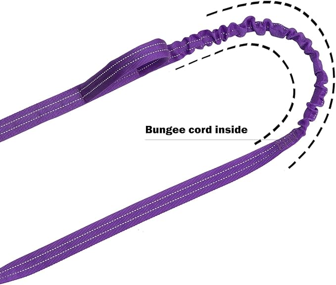 ICEFANG Tactical Dog Leash,K9 Training Walking Bungee Lead with 2 Control Handle,Heavy Duty Quick Release Metal Clasp,for Medium Large Breed (Reflective Purple, 6 FT)-Mewly Pet