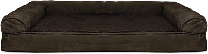 Furhaven Cooling Gel Dog Bed for Large Dogs w/ Removable Bolsters & Washable Cover, For Dogs Up to 95 lbs - Plush & Suede Sofa - Espresso, Jumbo/XL-Mewly Pet