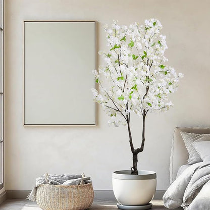 Faux Cherry Blossom Tree Artificial White Flowering Trees Fake Cherry Blossom Decorative Tree 6FT Indoor Japanese Decor for Home