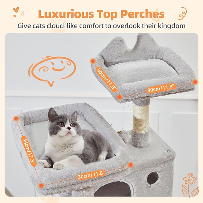 Taoqimiao Cat Tree 71-Inch, Cat Tower for Indoor Cats Large Adult, Multi-Level Large Cat Condo, 8 Sisal Scratching Posts, Metal Frame Cozy Hammock, Scratch Board, 2 Top Perches, Light Gray MS026LW-Mewly Pet