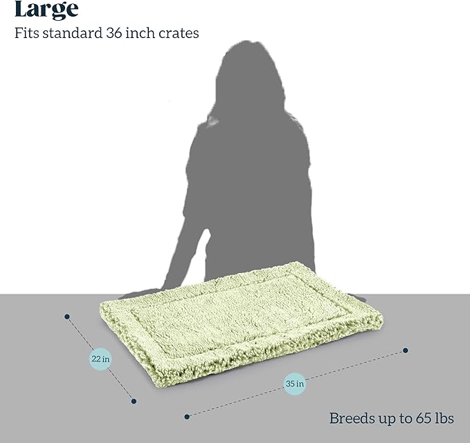 Stoutwool Indestructible Dog Bed - Fluffy Chew Proof Dog Crate Pad - Tough Kennel Pad for Aggressive Chewers - Washable, Ideal for Large Breeds & Fits 36-Inch Crate - 35"x22", Gleam-Mewly Pet