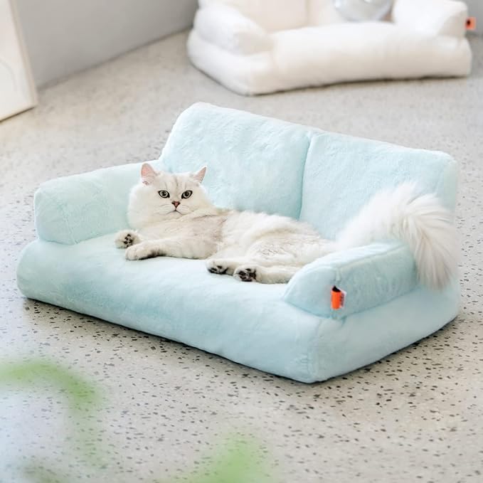 MEWOOFUN Cat Bed for Indoor Cats, Washable Dog Beds for Small Dogs & Cats, Fluffy Cat Couch with Non-Slip Bottom (Blue, 26.0" L x 19.0" W x 13.0" Th)-Mewly Pet