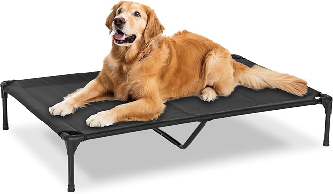 Elevated Dog Bed for Outdoor, XL Raised Dog Cot with Washable Mesh, Cooling Pet Cot Chew Proof for Outside Camping, 49"x33" Black-Mewly Pet