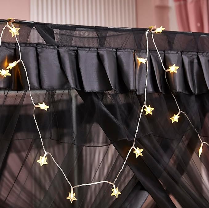 Mengersi Canopy Bed Curtains Bed Canopy Royal Luxurious Cozy Drapes Netting- Elegant Bed Sheer Bedroom Decoration Accessories for Adults,Black,California King