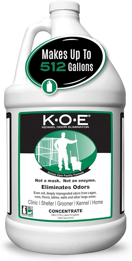 Thornell KOE Kennel Odor Eliminator Concentrate, Odor Eliminator for Strong Odors, Great for Cages, Runs, Floors & More, Pet Odor Eliminator for Home & Kennel w/Safe, Non-Enzymatic Formula, 128 oz-Mewly Pet