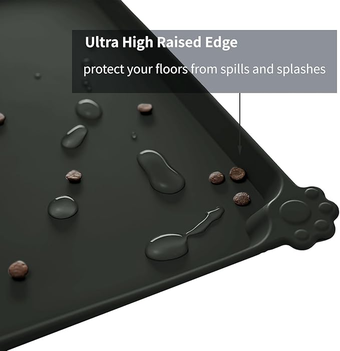 Waterproof Pet Feeding Mat with High Raised Edges, Heavier and Thicker Placemats for Cat Dog Water Bowl with BPA Free, Dogs Cats Food Mats for Messy Drinkers to Prevent Spill and Protect Floors-Mewly Pet