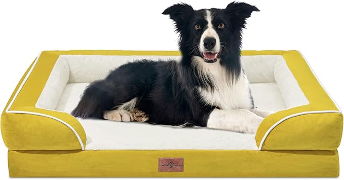 Comfort Expression Waterproof Dog Beds Large Sized Dogs, Large Dog Beds Orthopedic Foam, Comfy Pet Bed Sofa with Washable Removable Cover & Non-Slip Bottom(Spicy Mustard)-Mewly Pet