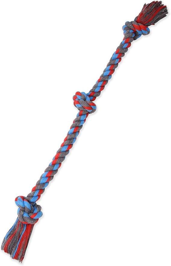 Mammoth Flossy Chews Assorted Color Rope, Premium Cotton-Poly 3 Knot Tug Dog , X-Large-Mewly Pet