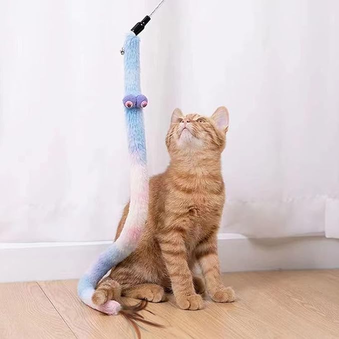 Cat Toys for Indoor Toys,Rainbow Cat Wand Toys,Feather Flips Plush Ball Cat Toys,Interactive Feather Toy for Teaser Play and Chase Exercise with Kitten 6 Pack-Mewly Pet
