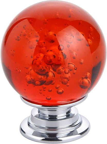 10 PCS Crystal Cabinet Knobs Round Glass Bubbles Dresser Knobs Smooth Drawer Knobs Handle for Home, Cabinet, Drawer and Dresser Hardware with 3 Different Size Screws, 30MM (Red)