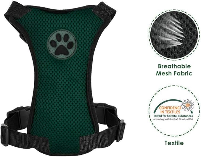 Lukovee Dog Seat Belt - Adjustable Dog Car Harness for Large, Medium & Small Dogs, Soft Padded & Breathable Mesh Dog Seatbelt with Vehicle Connector Strap (Green, Small)-Mewly Pet
