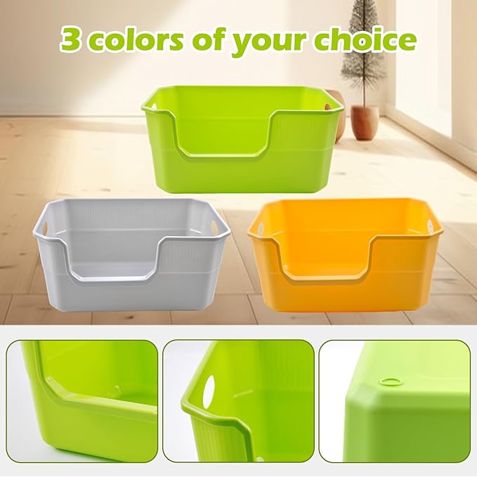 Large Litter Pan Low Entry,High Wall Litter Box Side Entry Plastic Cat Boxes for Indoor Cats Anti-Urine Leakage,High Sides Kitty Tray Open Kitten Toilet Low Entrance Green-Mewly Pet