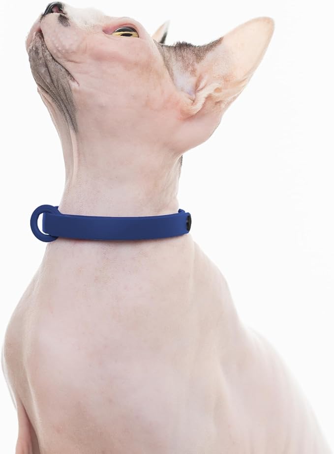 Break Away Collar for Cats - Soft, Thin, and Lightweight Safety Buckle Collar with Name Tag Ring for Outdoor Cats and Sensitive Skin Kittens by Nuvuq (6 ⅞" to 10 ¼", Dark Blue)-Mewly Pet