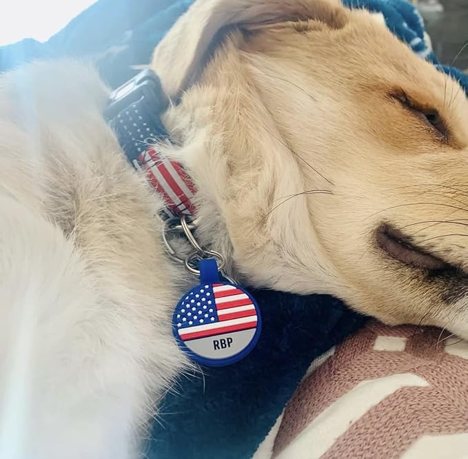 LYP Original Soundless Pet ID Tags | Custom Dog Tags Personalized for Pets | Durable Silicone Deep Engraved Dog Tag | No More Jingling | U.S. Flag-Mewly Pet