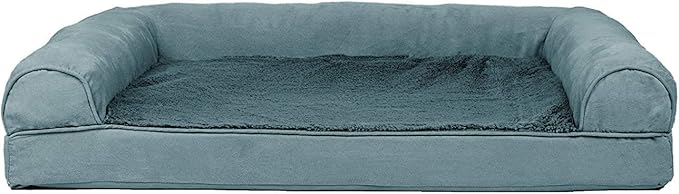 Furhaven Cooling Gel Dog Bed for Large/Medium Dogs w/ Removable Bolsters & Washable Cover, For Dogs Up to 55 lbs - Plush & Suede Sofa - Deep Pool, Large-Mewly Pet