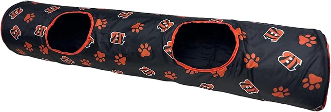 NFL Cincinnati Bengals Cat Tunnel Tube Toy with Plush Football Catnip and Feathers Collapsible Tunnel for Cats to Play, Peek and Hide, Sporty & Fun Cat Tunnel Toy with Team Logo All-Over Design!-Mewly Pet