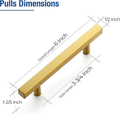 JOY DECOR 10 Pack 3-3/4 Inch Brushed Brass Square Cabinet Handles Stainless Steel Cabinet Hardware Pulls for Kitchen and Drawers with 6 Inch Overall Length