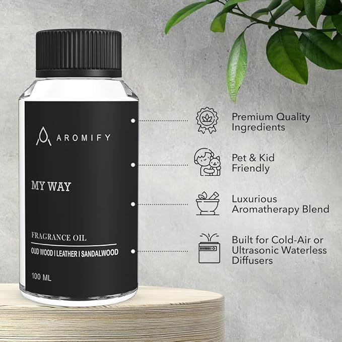 My Way Diffuser Oil, Inspired by 1 Hotel Miami Beach, 3.3 Fl Oz, 100 mL, Hotel Scent Diffuser Oil, My Way Aromatherapy Blend of Essential Oils for Home & Office, Leather & Sandalwood Scent.