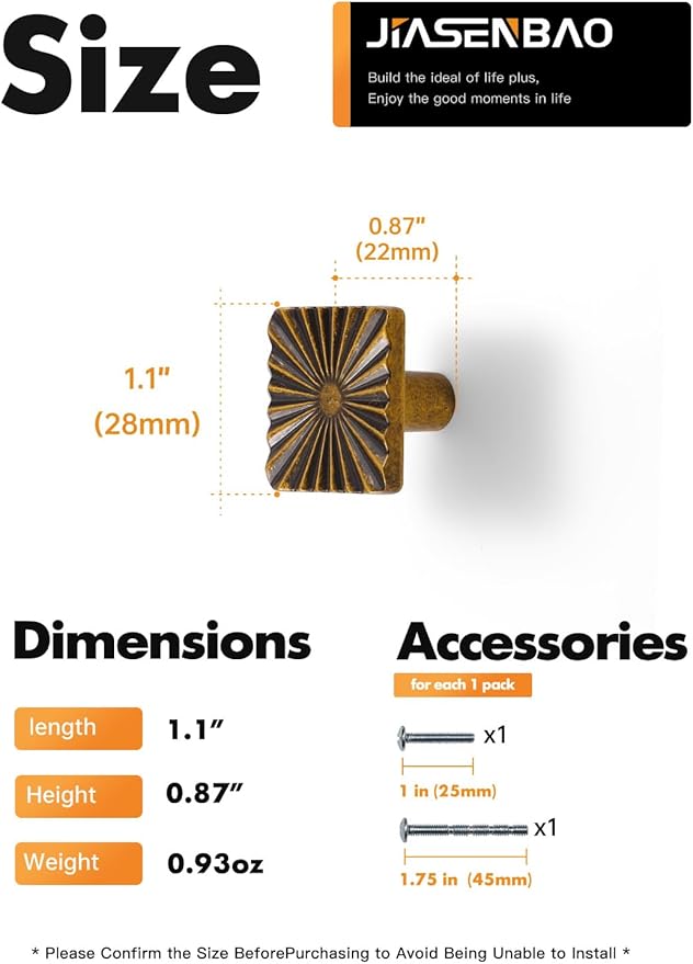 5 Pack Antique Brass Cabinet Knobs Square Vintage Drawer Pulls Bathroom Dresser Handles Hardware Zinc Alloy