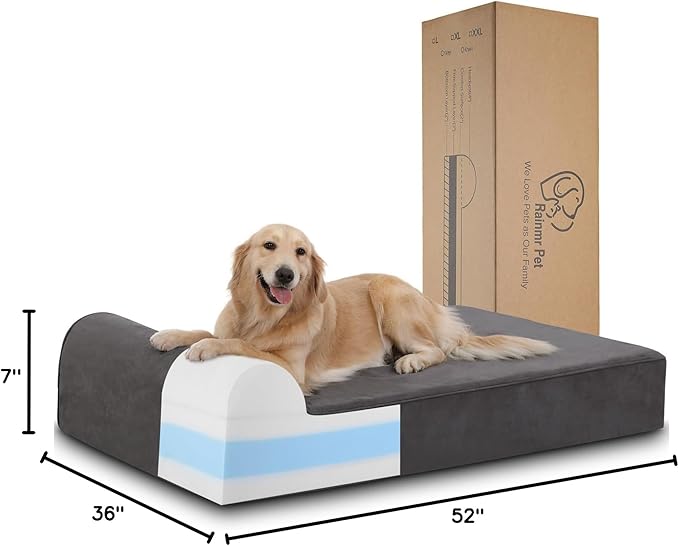 Orthopedic Dog Beds for Large Dogs, 7" Memory Foam Dog Beds with Waterproof Liner, Chew Proof Microsuede Cover, Removable and Washable, Nonskid Bottom, 52"x36" XL Grey-Mewly Pet