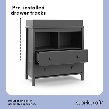 Storkcraft Alpine 2 Drawer Changing Table Chest (Gray) - Attached Changing Table Topper Fits Any Standard-Size Baby Changing Pad, 2 Drawers, 2 Shelves for Extra Nursery Storage, Easy to Assemble