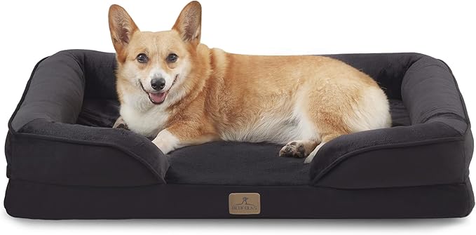 Bedfolks Orthopedic Dog Bed, Waterproof Dog Sofa Bed for Large Dogs, Egg Foam Pet Couch Bed with Removable Washable Cover and Nonslip Bottom, Black-Mewly Pet
