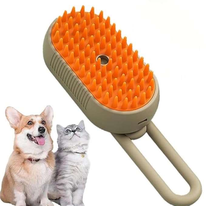 3-in-1 Cat Grooming Brush – Water Spray & Self-Cleaning Shedding Brush for Cats & Dogs – Pet Hair Removal & Massage Comb for Long & Short Hair (beige).-Mewly Pet