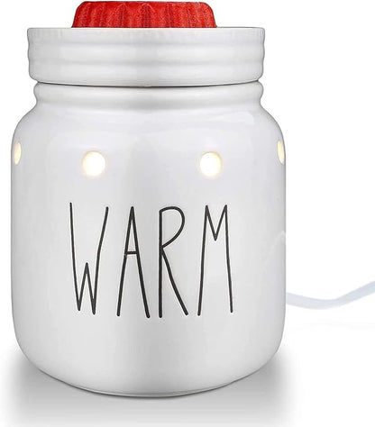 STAR MOON Rae Dunn Wax Warmer Wax Melt Warmer for Rae Dunn Inspired Decor Mason Jar Wax Warmer with Removable Dish, One More Bulb, Home Fragrance Home Decor, Glossy White (Warm)
