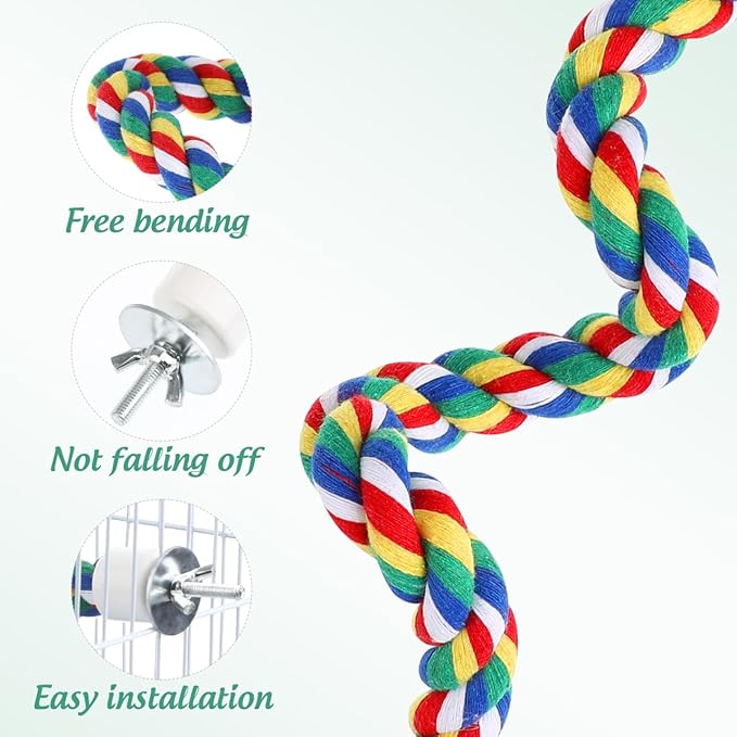 Colorful Bird Rope Perch Stand, Birdcage Swing Spiral Toys, Bird Climbing Standing Bungee Rope Perches Chew Toys Cage Accessories for Cockatiels Parrots Birds (40CM/15.7inch)-Mewly Pet