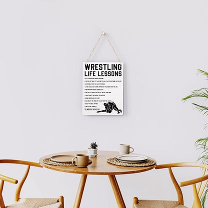 Wrestling Life Lessons Wooden Hanging Sign Inspirational Wrestling Wall Art Decor, Wrestling Wall Hanging Decor Signs for Home Office Bedroom Decoration 8x10 Inches