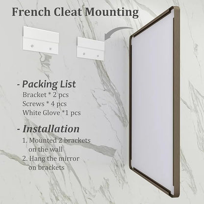 28x32 Bronze Bathroom Mirror, Brushed Metal Bathroom Vanity Mirrors for Wall, Rounded Corner Bronze Rectangle Mirror for Farmhouse, Bedroom, Anti-Rust (Horizontal/Vertical)