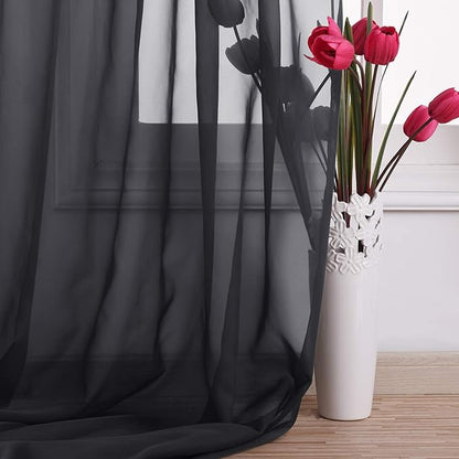 NICETOWN Extra Long Black Scarf - Voile Textured Sheer Drapery Dirt-Proof Window Treatment for Farmhouse/Garden/Old People (W60 x L216, 1 Panel, Black)