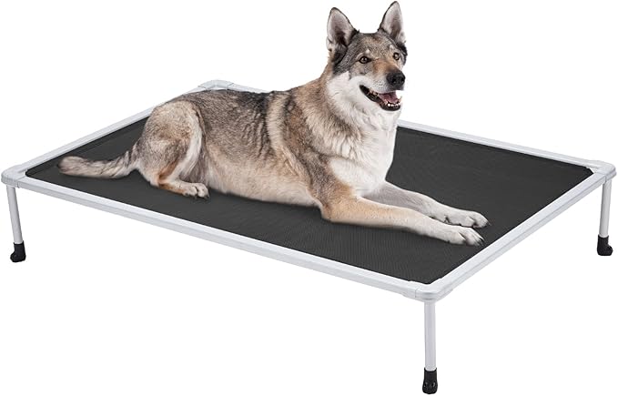 Veehoo Chewproof Elevated Dog Bed - Cooling Raised Pet Cot, Breathable Mesh, Washable & Non-Slip for Large Dogs, Indoor/Outdoor, Black Mat and Silver Metal Frame, 49x33inches (Model CWC2203B03)-Mewly Pet
