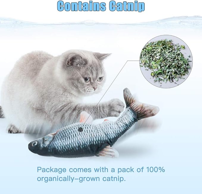 TOOGE 2 Pack 9" Floppy Fish Cat Toys with SilverVine and Catnip for Indoor Cats for Small Dogs Interactive Automatic Flopping Kicker Toys for Cats Puppy (Red Carp + Carp)-Mewly Pet