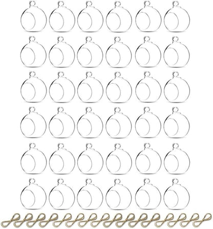 Sziqiqi Hanging Glass Globes Orbs Tea Light Candle Holders fillable with Trinkets for Wedding Ornaments, Wedding Birthday Christmas Party Centerpiece Accessory 2.36inch 30pcs +6 Extra