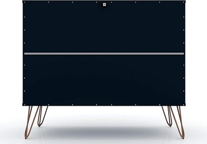 Manhattan Comfort Rockefeller 3 Drawer Dresser for Bedroom Storage, Nursery, Closet, Living Room, Entryway, TV Stand for Screens up to 32 Inches, Anti-Tip Kit Included, Set of 2, Midnight Blue