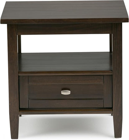 SIMPLIHOME Warm Shaker SOLID WOOD 20 inch Wide Rectangle Transitional End Side Table in Tobacco Brown for the Living Room and Bedroom